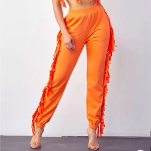 Orange Fringe Joggers Size Medium